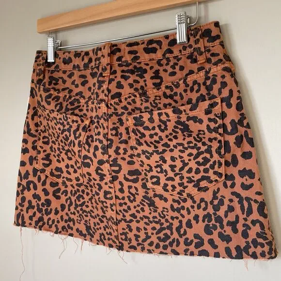 Free People We The Free Denim Mini Skirt Leopard Print Brown Black Women's 28 - Picture 4 of 12
